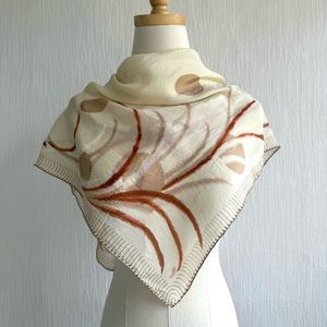 Vintage Silk Sheer Dots & Feathers Print Square Scarf